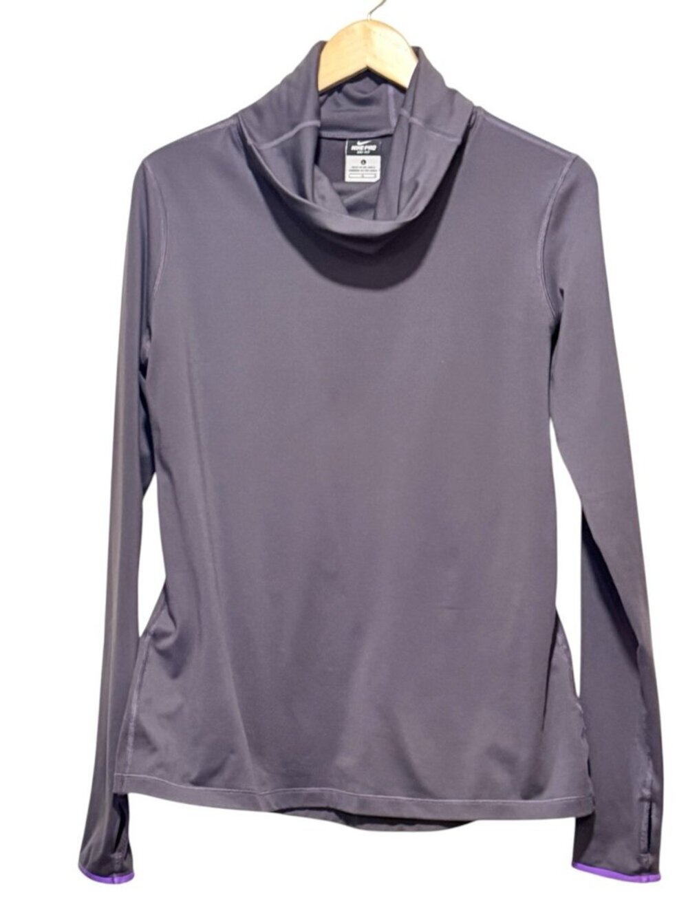 Nike Pro Dri-Fit Womens Sz L Cowl Neck Long Sleeve Purple Sweatshirt